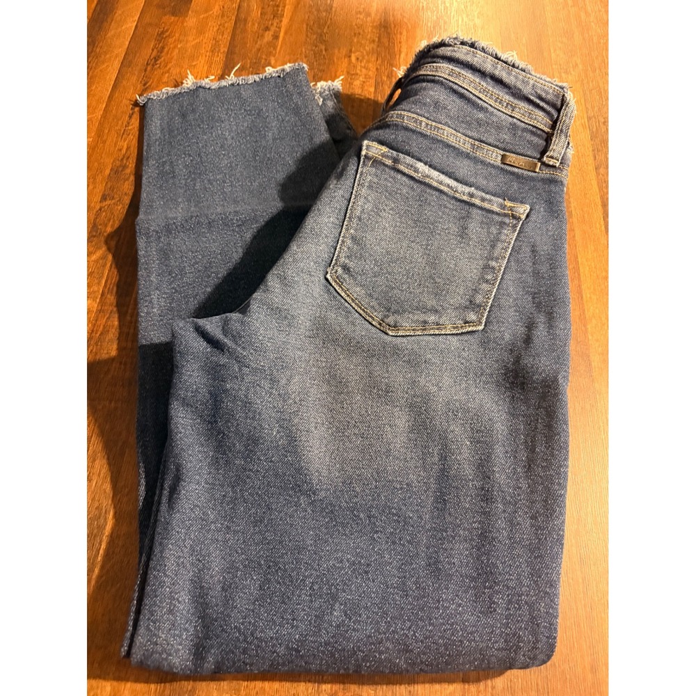 KanCan High Rise Straight Leg Raw Hem Distressed Jeans Blue Size 26 Style 126100